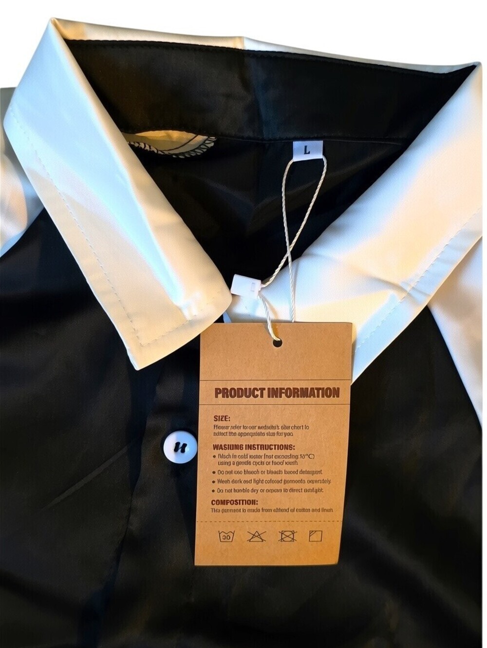 NWT MANLY Color Block Bowling Shirt Large Black White Button Up Retro Shirt - Picture 4 of 10